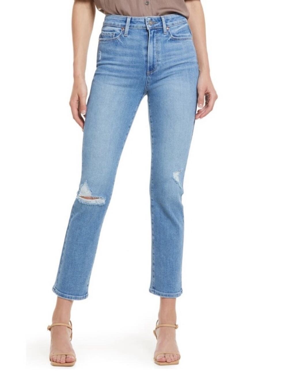PAIGE CINDY Blue Distressed Straight-Leg Jeans Size 27 Nwot